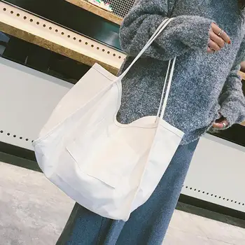 

2020 Vintage Solid Color Canvas Shopping Bag Large Capacity Shoulder Bag Tote Handbag