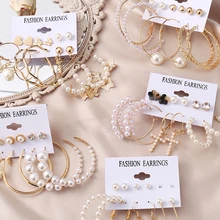 Vintage Pearl Earrings Cross-Set 17KM Long-Tassel Dangle Gold Butterfly Women for Big