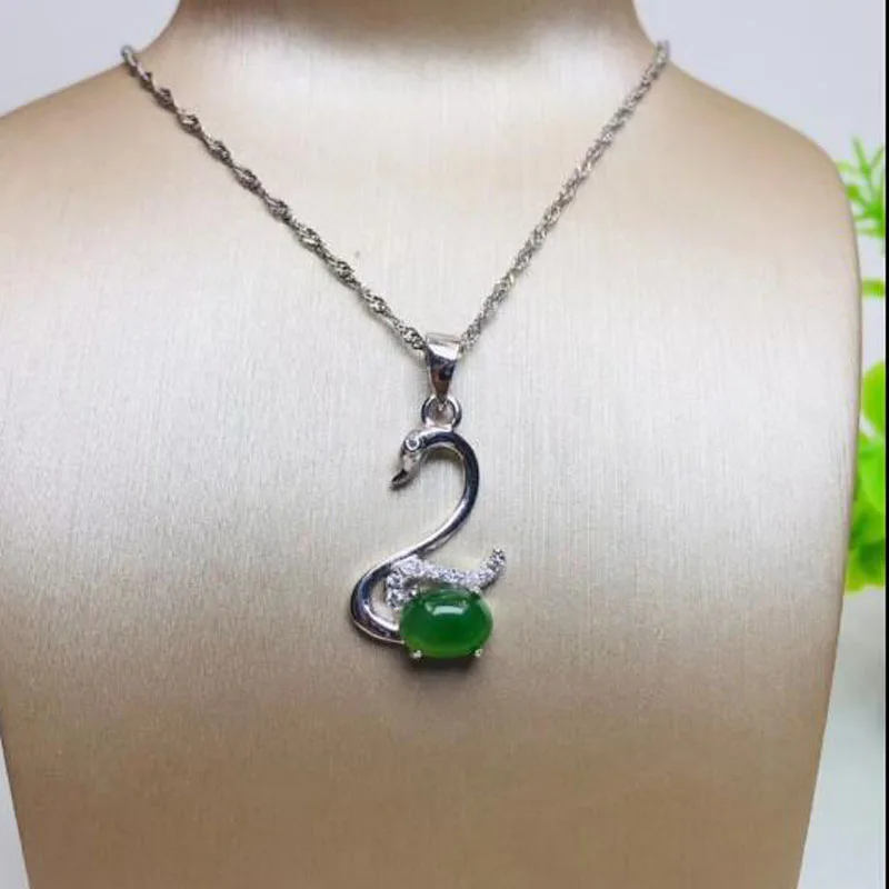 

Boutique Jewelry Hetian Jade Swan shape Inaly Zircon Pendant Jasper Pendant S925 Silver Necklace Fine Jewelry