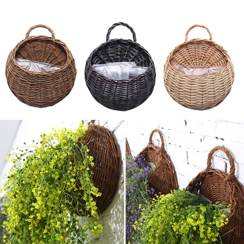 

Wall Hanging Wicker Woven Braided Flower Basket Pot Planter Rattan Vase Basket Home Garden Wall Decoration Storage Container