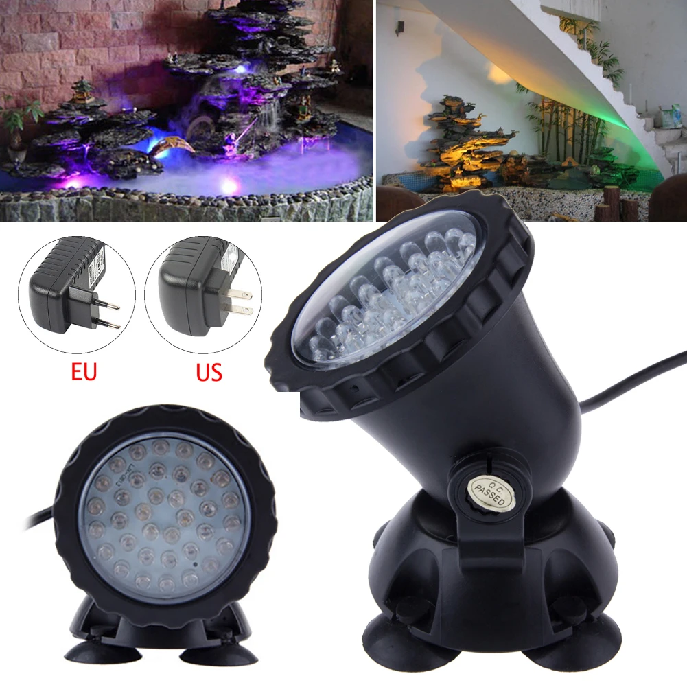 36 LED Submersible RGB Pond Spot Lights Underwater Pool Fountain Fish Tank Lamp 