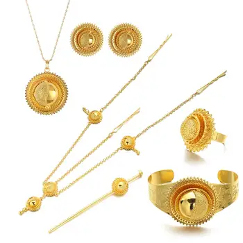 

Ethiopian Jewelry Set Hair Chain/Necklace/Clip Earing/Ring/Hair pin/Bangle African Wedding Gifts