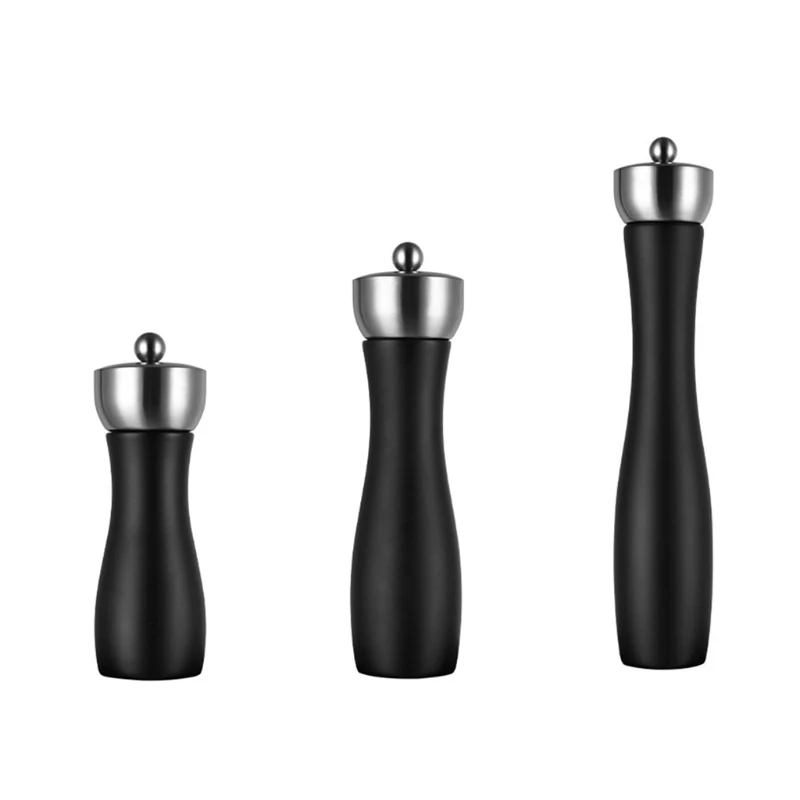 85LA 6/8/12 Inch Black Wooden Salt Pepper Mill Stainless Steel Refillable Handheld Manual Grinder with Ceramic Core Mechanism