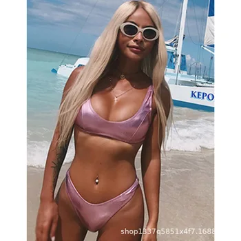 

Gilded fabric multicolor solid color sexy style split bikini