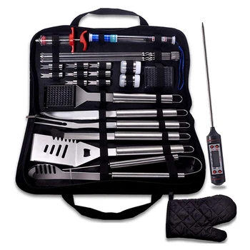 

25 Pcs Grill Accessories Kit, Glove, Thermometer and Meat Injector Griddle Tools for Holiday, Birthday or Father's Day