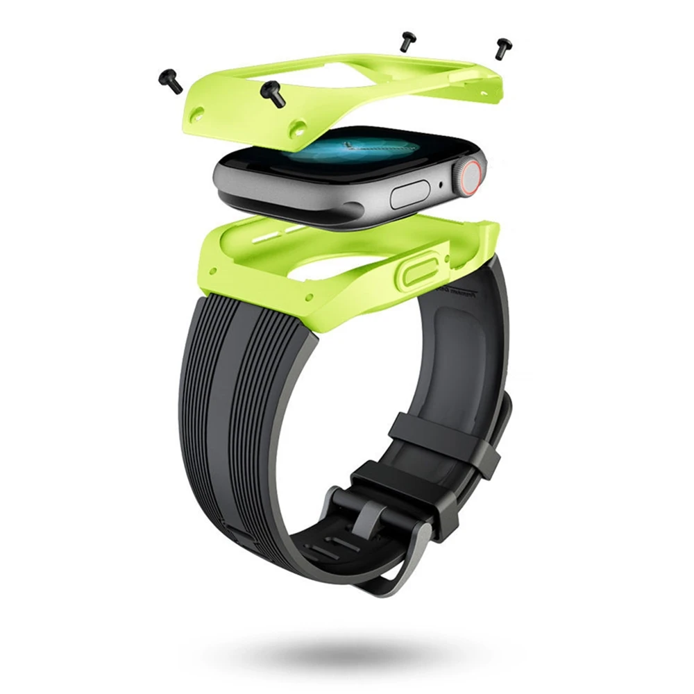 

Premium PC Protector Case with Silicone Band for Apple Watch Series 4 iWatch 44MM Shockproof Cover Sport Strap Bumper Accessory