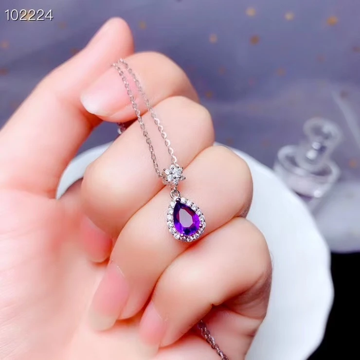 CoLife Jewelry Natural Amethyst Pendant for Daily Wear 5*7mm VVS Grade Amethyst Silver Pendant 925 Silver Jewelry