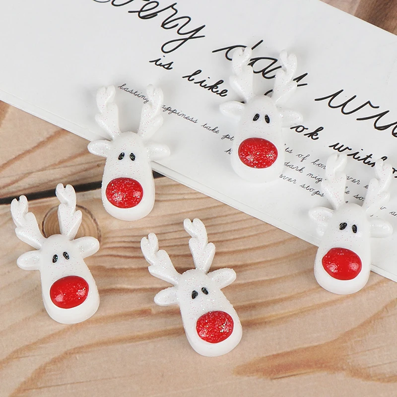 

DIY 5pcs 18x30mm Christmas White Reindeer Resin Flatback Cabochon Art Supply Decoration Charm Craft Home Decor Accessories