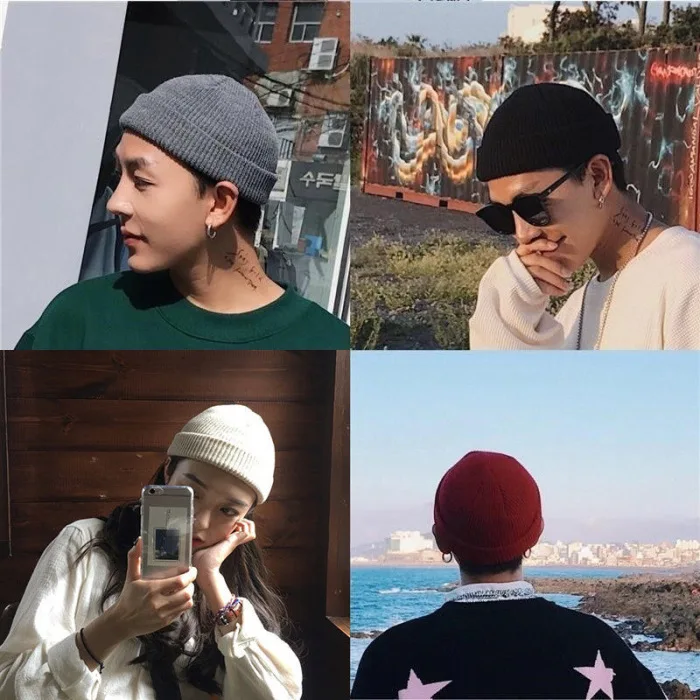 Модные однотонные мужские зимние вязаные шапки Теплые эластичные Мягкие стильные Лыжные шапки NYZ Shop