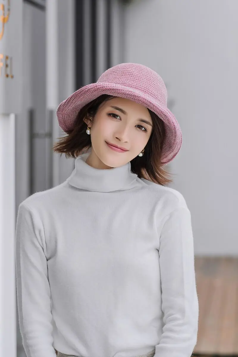 Winter hat female wool knit hat Handmade Beanie Knitting Coarse Wool Bucket Cap Knitting Fisherman Hat Female Fashion Basin Buck