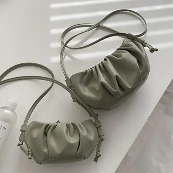 

Solid Color Creased Dumpling Bag 2020 Fashion New Quality Soft PU Leather Women's Designer Handbag Casual Shoulder Messenger Bag