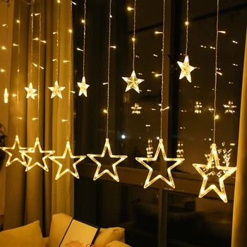 

Star Moon LED Curtain Light Warm White Multicolor String Night Light for Bedroom Romantic Holiday Lights Outdoor Lighting