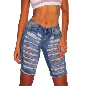 

Weigou Vintage Women Slim Denim Skinny Ripped Shorts High Waist Hole Destroyed Stretch Bodycon Jeans Shorts