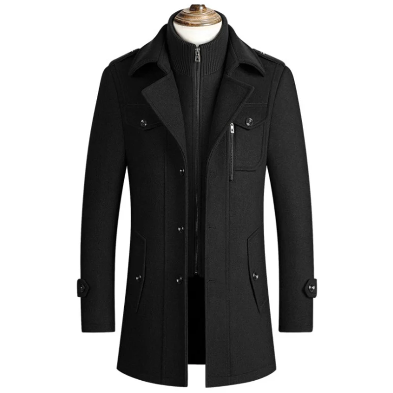 

2022 New Wool Coat for Men Winter Jacket Slim Fit Thick Trench Business Casual Double Collar Men Woolen Overcoat Asian Size 4XL