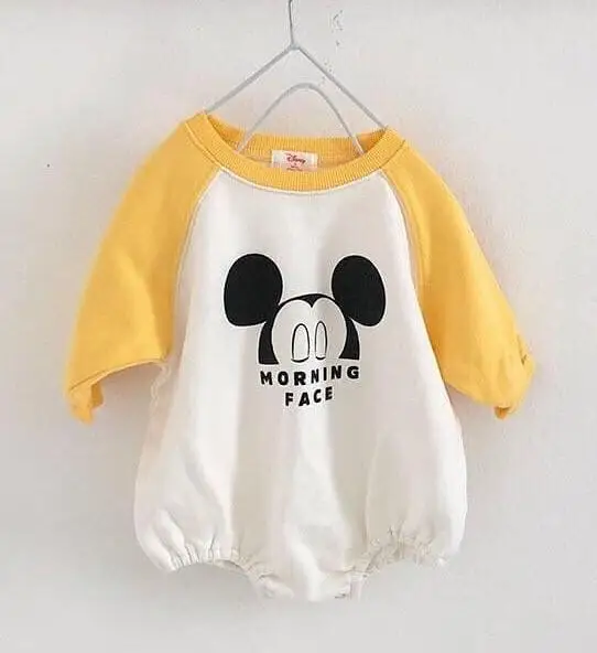 Unisex Baby Clothes Infant Romper Face With Shoulder Sleeves Boy Rompers Children One Piece Outfir Girl One Piece Jumpsuits - Цвет: Yellow