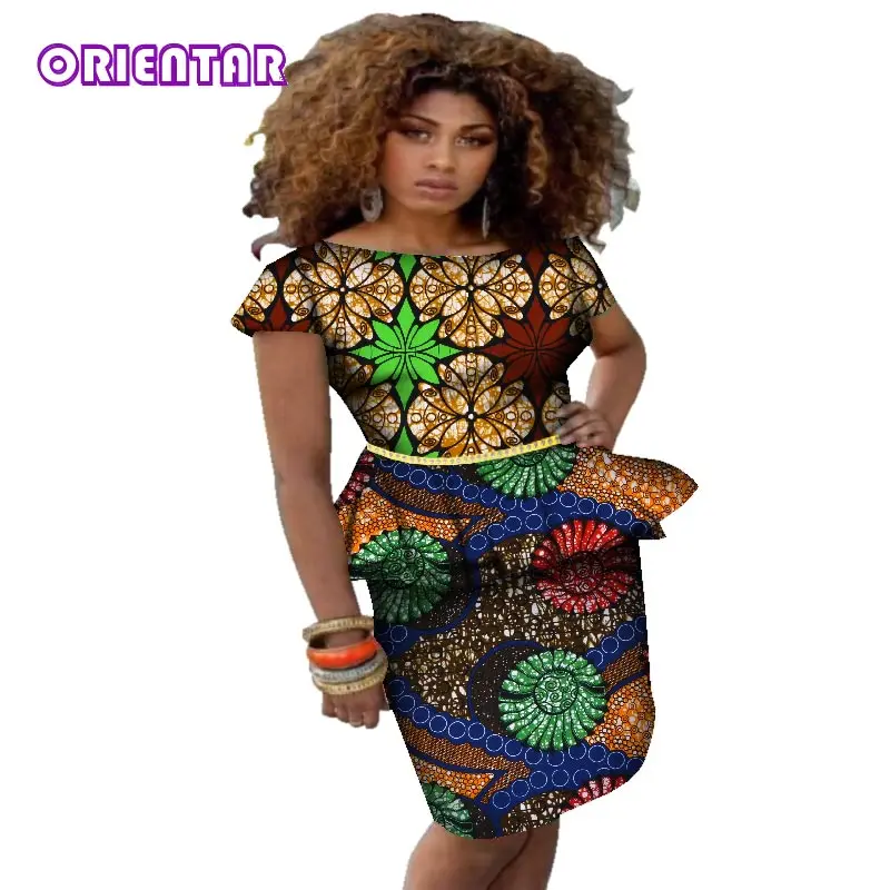 New African Design Clothing African Print Rivet Ruffles Top and Mini Skirts for Women Bazin Riche 2 Pieces Skirt Sets WY463 - Цвет: 9