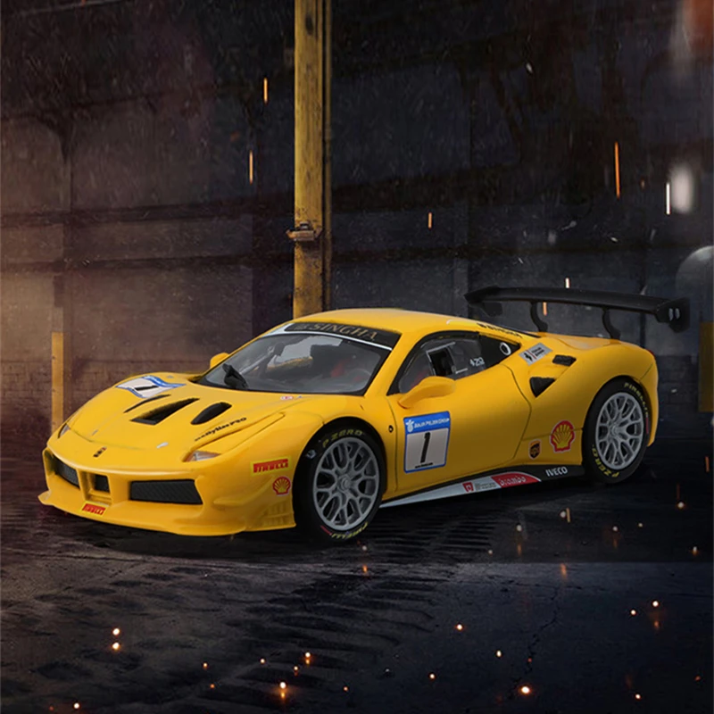 

Bburago New 1:43 Ferrari 488 challevge car model and toy car die-casting static model collection dedicated Le Mans rally car