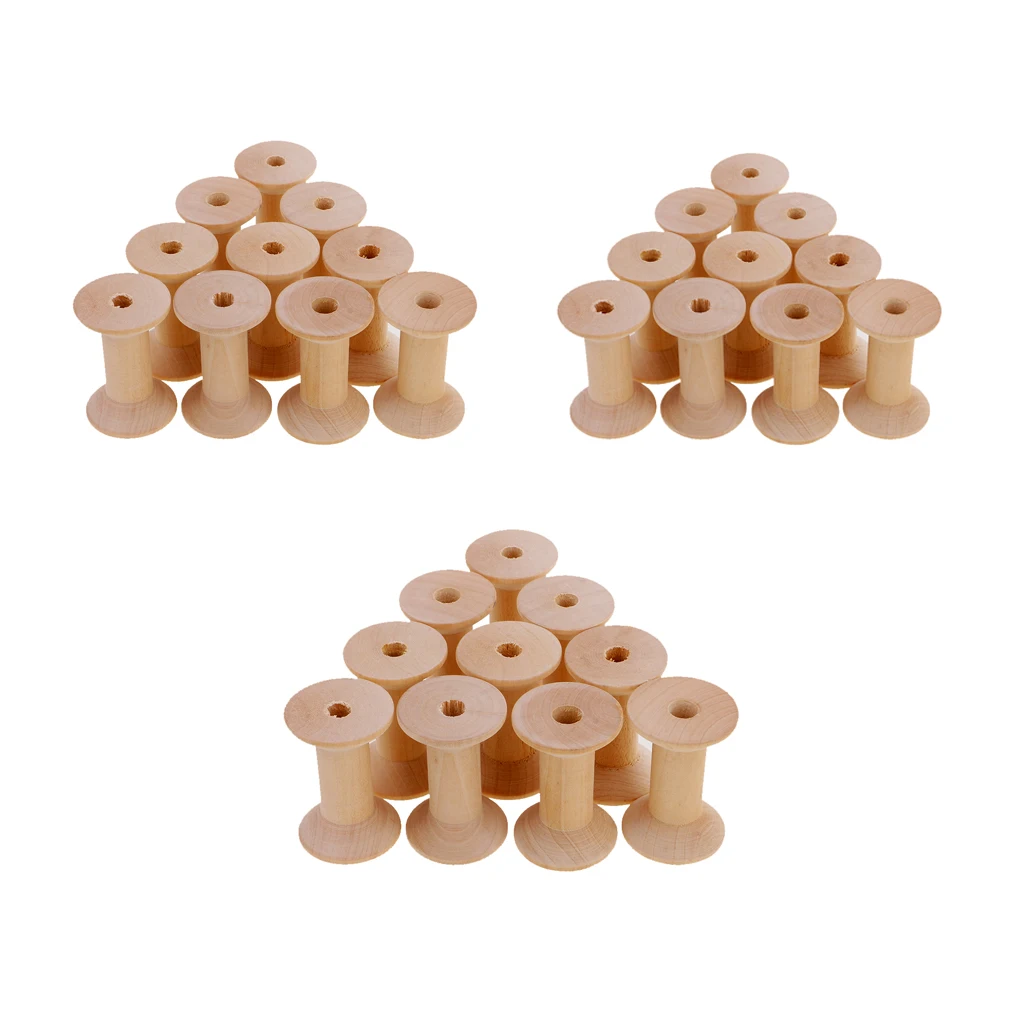 30Pcs Vintage Empty Wooden Sewing Bobbins Empty Thread Spools DIY Tools Sewing Accessories - 47x31mm
