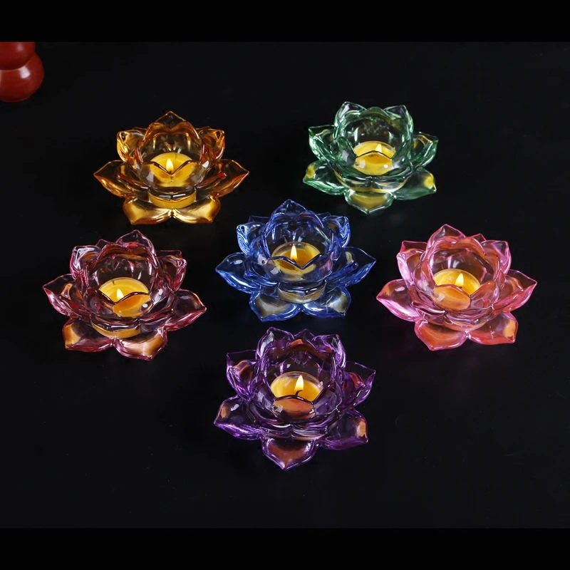 

7 colors Crystal Lotus Candle Holders Feng Shui Bowl Candlestick For candelabra Centerpieces Wedding Home Bar Party Decoration