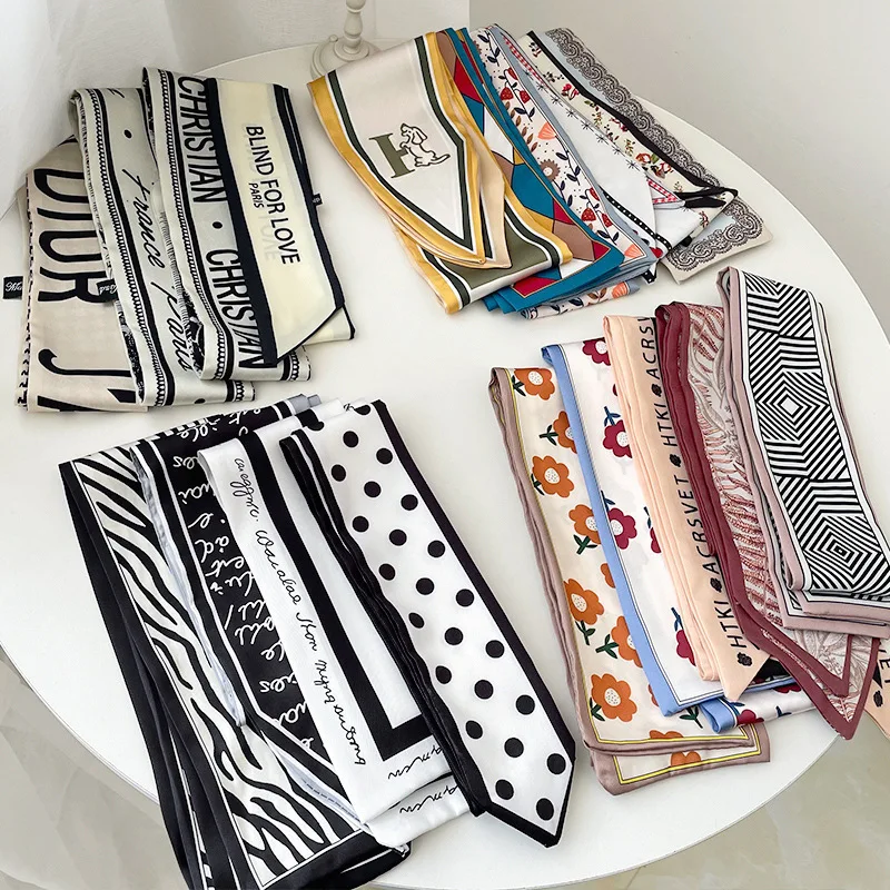 Women Silk Scarf Headband Female Tied Hair Summer Ribbon Retro French Bow Korean Horsetail Bundle Japanese Girl Hair Headdress