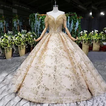 

African Glitter Gold Ball Gown Wedding Dresses Off Shoulder 2020 Sexy Beaded Lace Bridal Gowns Vestido De Novia 2019 in Dubai