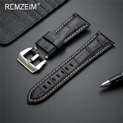 Premium Genuine Leather Watch Band Strap in Blue with Solid Metal Buckle - 26mm (Black(silver))