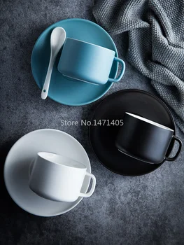 

Nordic Matte Coffee Cup and Saucer Set Household Flower Tea Cup Afternoon Tea Cup and Saucer Simple Ceramic Coffee Set Milk Cup