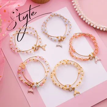 

Korean Series Hipster Frizzling Crystal Fishtail Pendant Bracelet Handmade Beaded Bracelet Mermaid Stone Double Layer Bracelet B