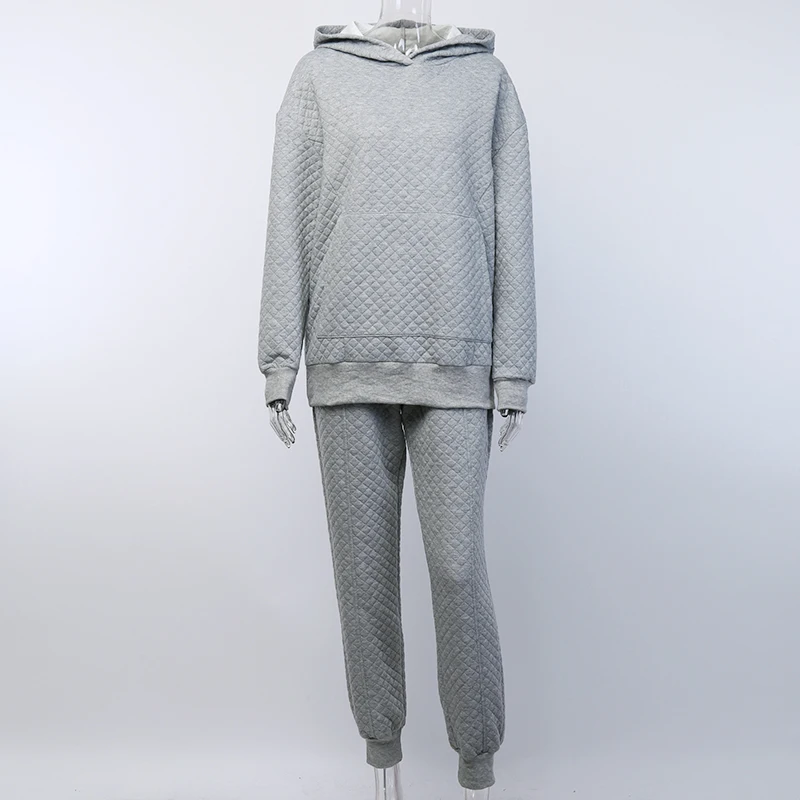 Осенне-зимние комплекты из 2 предметов WannaThis, женские повседневные серые теплые толстовки с длинным рукавом и повседневные штаны, уличная одежда, однотонный мягкий хлопковый комплект