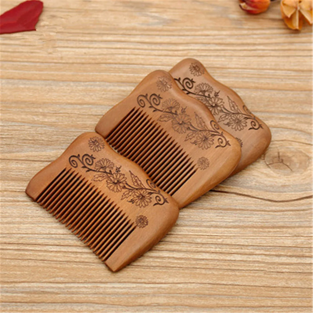 Hot sale 1 pc Natural Peach Wood Comb Close Teeth Anti-static Head Massage Hair Care Wooden Tools Beauty Accessories