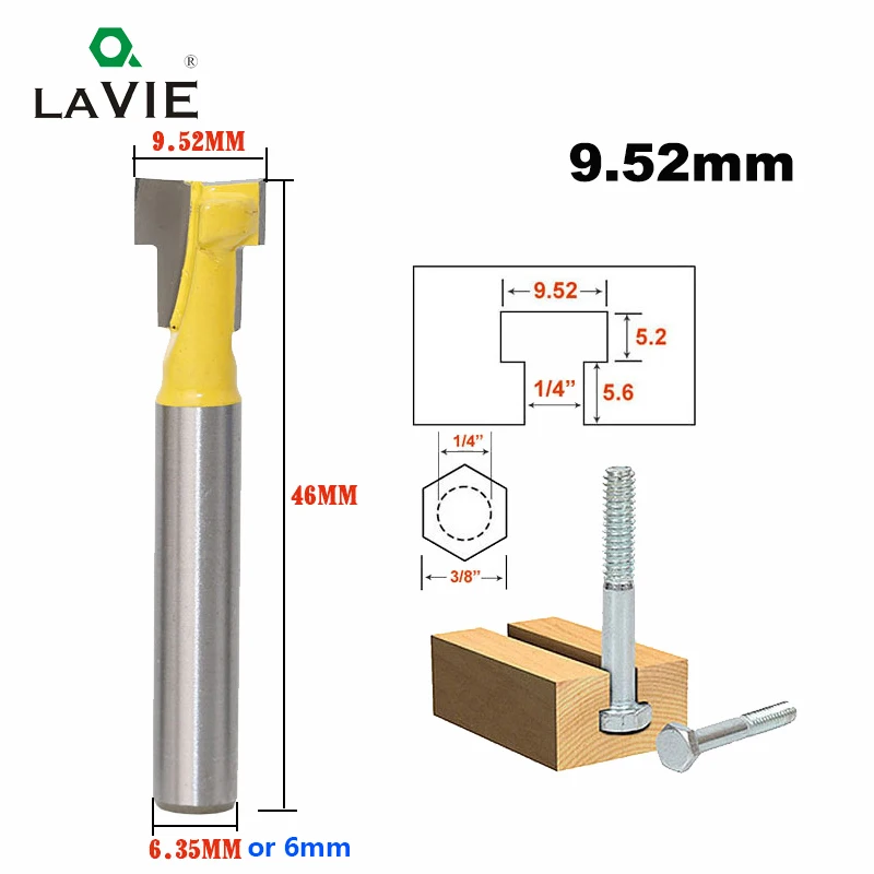 LAVIE 1 шт. 1/4 дюйма 6,35 мм Т-образная фреза с шестигранным болтом и замочной скважиной деревообрабатывающий фреза Концевая фреза MC01025