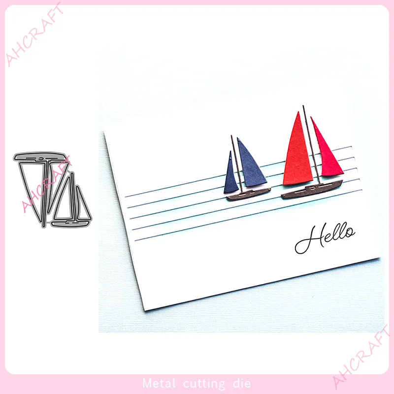 Metal Sailing Seagulls Frame Cutting Dies Rectangle Sailboat Background Die Cuts for Card Making Stencil Embossing Tool Scrapbooking DIY Etched Craft Dies 
