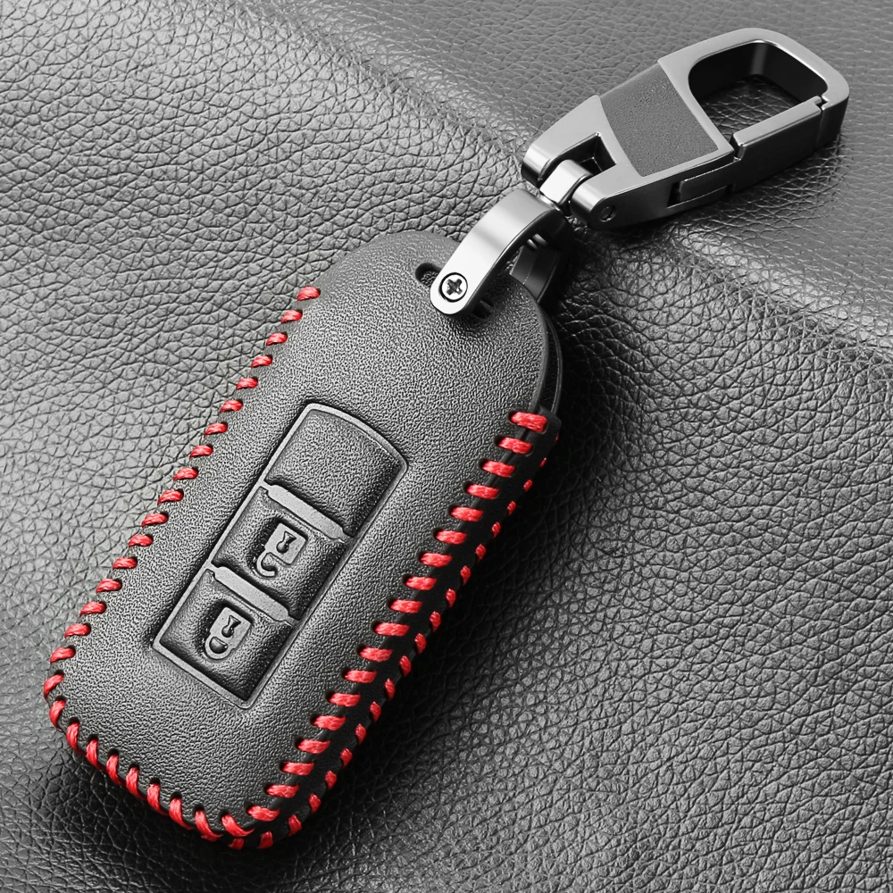 Leather Protect key fob skin cover case cap set for Mitsubishi Outlander ASX AXR RVR Nativa Pajero Montero Lancer Shogun Remote |
