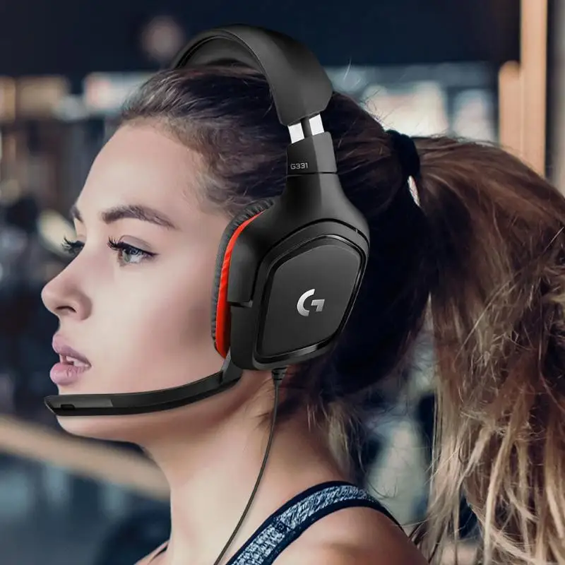 Проводная игровая гарнитура logitech G331 3,5 мм, стерео накладные наушники с микрофоном, периферийные аксессуары для компьютера