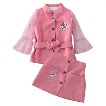 

1-5 Years Baby Kids Girl Winter Outfits Set Vest Coat Lace Tops T-Shirt Mini Skirts Girls Outfits Pink Girls Clothing Set