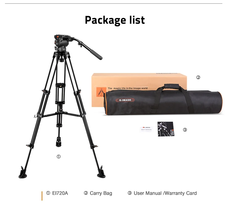 E-IMAGE Aluminum Camera Fluid Tripod Kit EI720A Professional