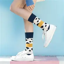 Stitching Color New Socks Autumn And Winter Printing College Wind Cotton Comfortable Breathable Cow Cute Home Socks