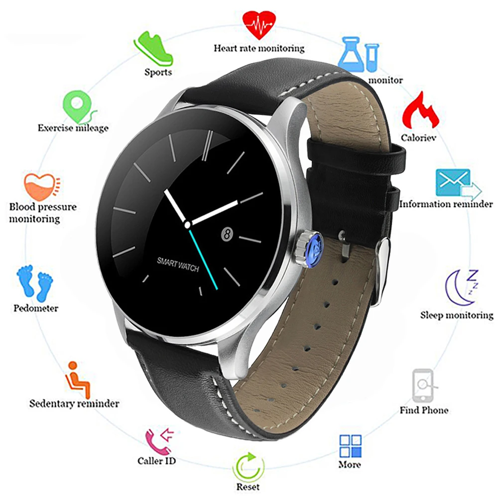 

K88H Smart Watch 1.22 Inch IPS Round Screen Supports Sports Heart Rate Monitoring Bluetooth SmartWatch for Android IOS Mobile