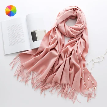 

Women Winter Autumn Solid Color Imitation Cashmere Scarf Large Shawls Female Scarf with Tassel Lady Blanket Wraps