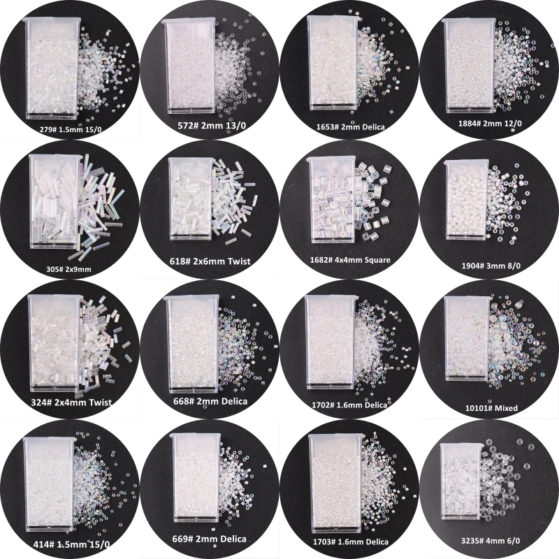

1 Box AB Transparent Glass Seed Beads Bugles Tube Multi Size Cezch Delica Glass Beads for DIY Wedding Craft Jewelry Making