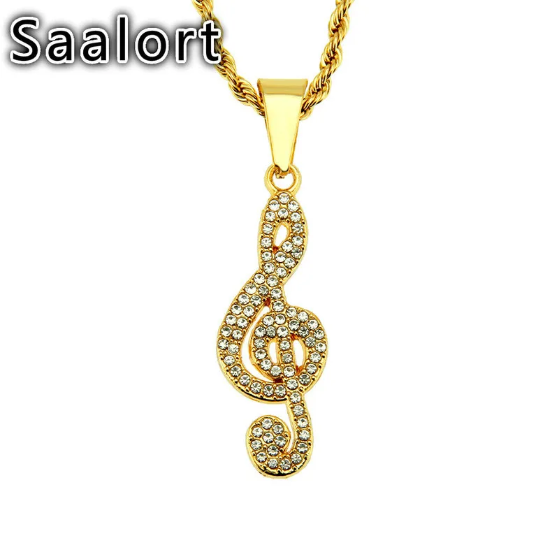 

Musical Note Shape Alloy Pendant Chain with Crystal Zircon Inlaid Exquisite Male Accessory Necklace Birthday Gift for Men Boys
