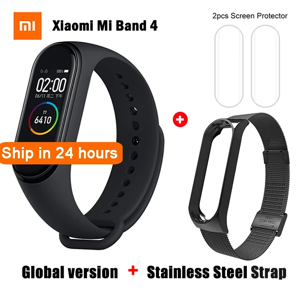 Global Xiaomi mi Band 4 Смарт-часы пульсометр фитнес-браслет Xiaomi mi-браслет глобальная Версия спортивные музыкальные часы mi Band 4 - Цвет: GB add Metal Black