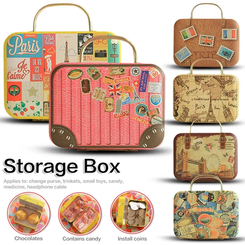

Retro Novel Chinese Style Portable Suitcase Shaped Wedding Candy Box Tin Organizer Fruit Container
