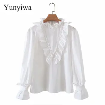 

2020 new women sweet agaric lace stand collar flare sleeve blouse shirts women pleated ruffles chic blusas casual tops