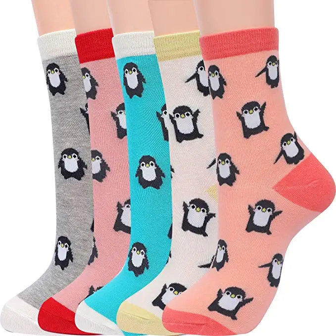 

5 Pairs Women Short Socks Cute Animal Harajuku Penguin Pattern Cotton Socks Comfortable High Quality Short Sox Gift for Women