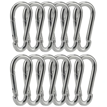 

12 Pcs Carabiner 3 Inch Spring Snap Hook Steel Clip Link Buckle Heavy Duty 8X80mm for Camping Hammock Swing