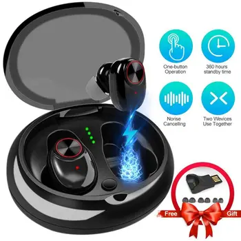 

Wireless Earphones Bluetooth 5.0 Stereo sport Sweatproof headphone music 6 hours play Earphone with Charing Box