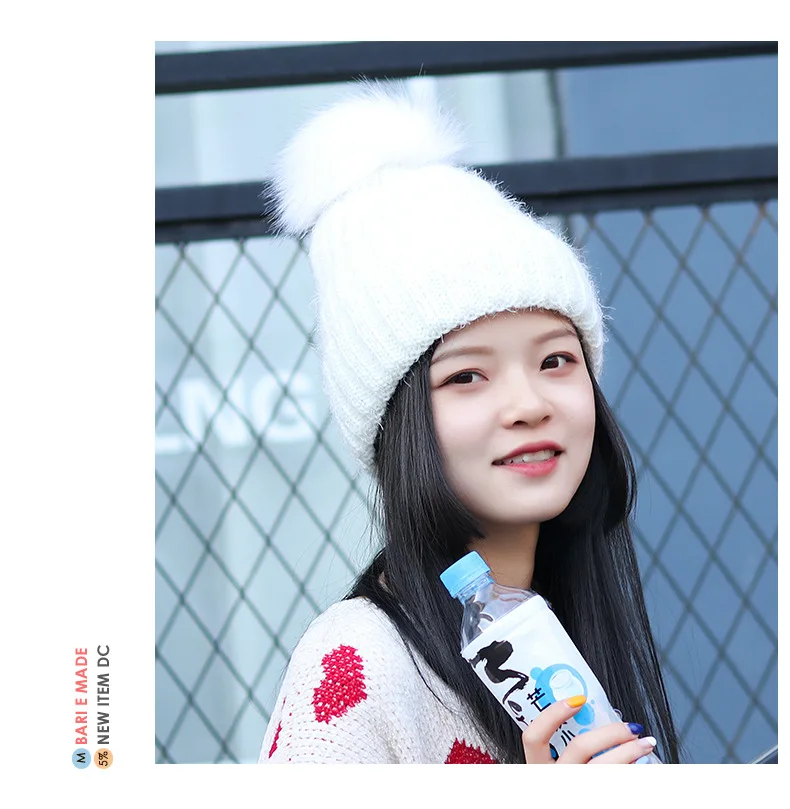 Модная женская зимняя шапка с помпоном Skullies Beanies для девочек, одноцветная вязаная шапка, теплые шапки