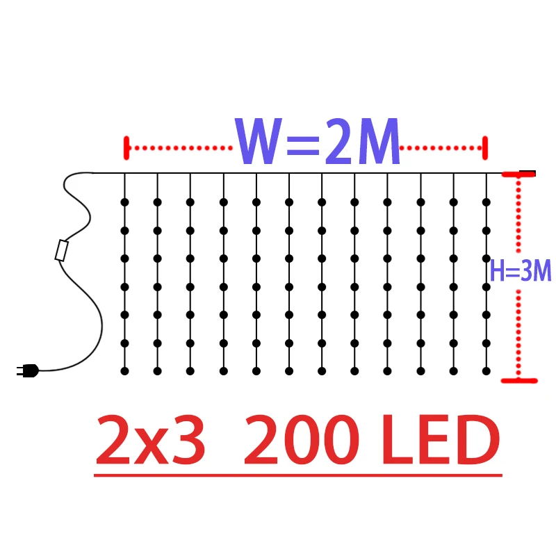 2x3 2x2/3x2/3x3 м гирлянда Светодиодная сосулька, светодиодная занавеска, сказочный светильник, сказочный светильник, 300 светодиодный Рождественский светильник для свадьбы, дома, окна, вечерние украшения - Испускаемый цвет: 2x3