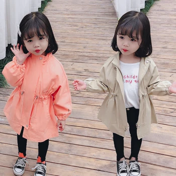 

Spring Autumn Girls Windbreaker Jacket Fashion Children's long-sleeved Solid Zipper Coat Outerwear For 2 4 6 7Years Kids Clothes